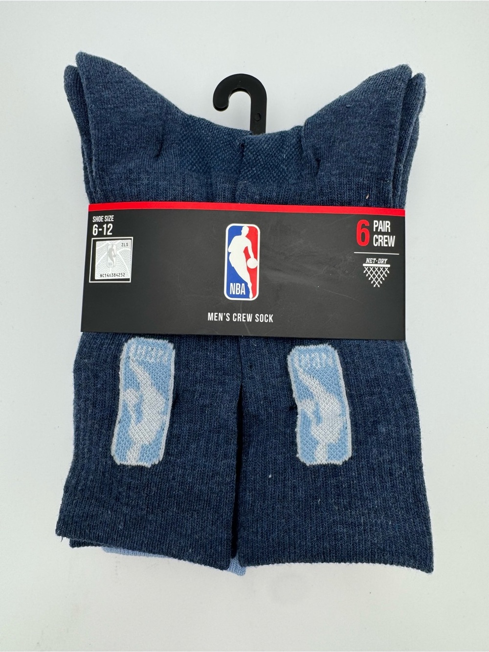NBA Men's Crew Socks in Navy with Light Blue Logo (6 Pack)